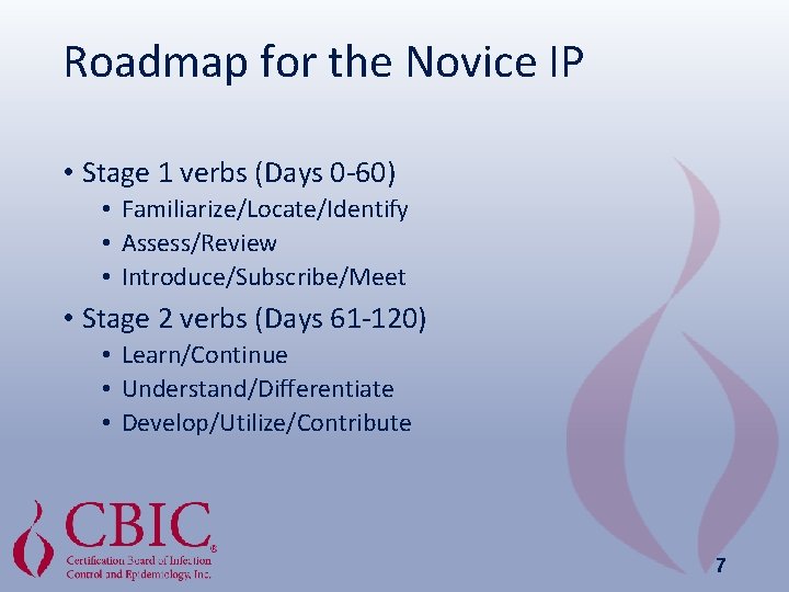 Roadmap for the Novice IP • Stage 1 verbs (Days 0 -60) • Familiarize/Locate/Identify