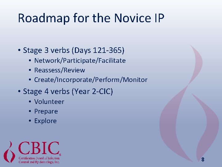 Roadmap for the Novice IP • Stage 3 verbs (Days 121 -365) • Network/Participate/Facilitate