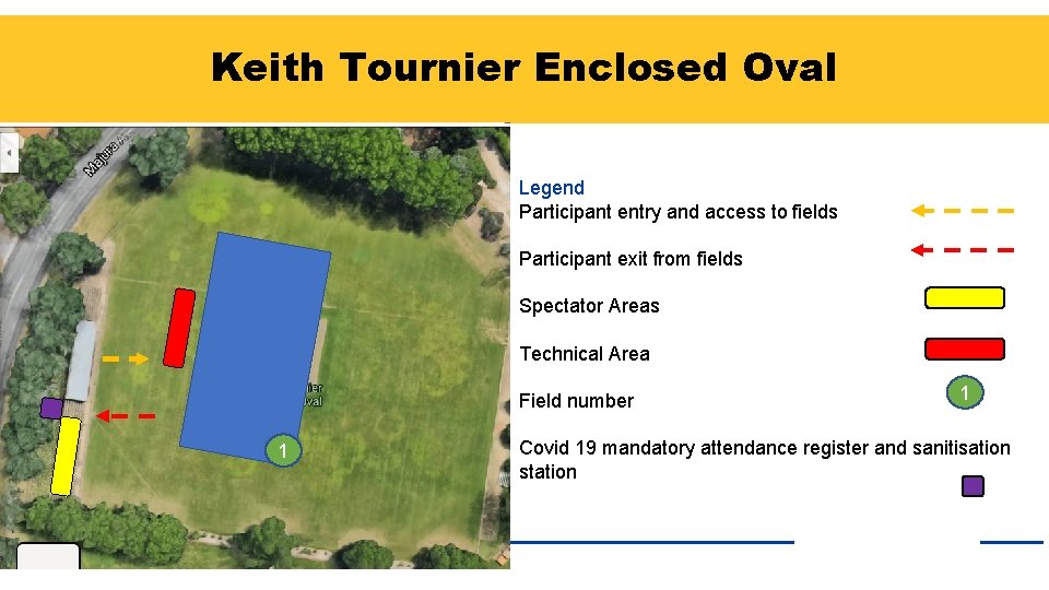 Keith Tournier Enclosed Oval Legend Participant entry and access to fields Participant exit from