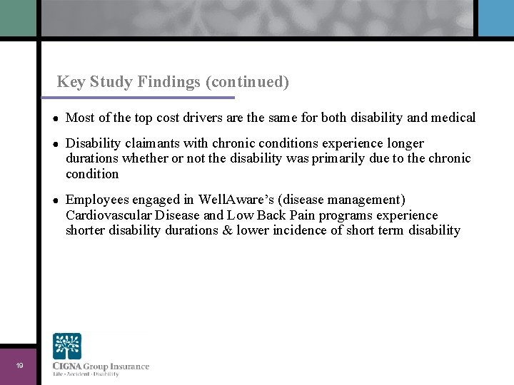 Key Study Findings (continued) 19 ● Most of the top cost drivers are the