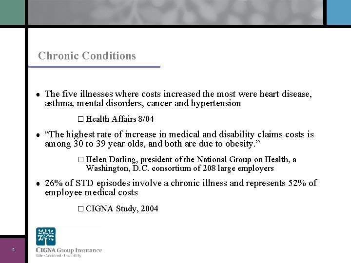 Chronic Conditions ● The five illnesses where costs increased the most were heart disease,