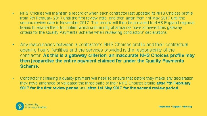  • NHS Choices will maintain a record of when each contractor last updated