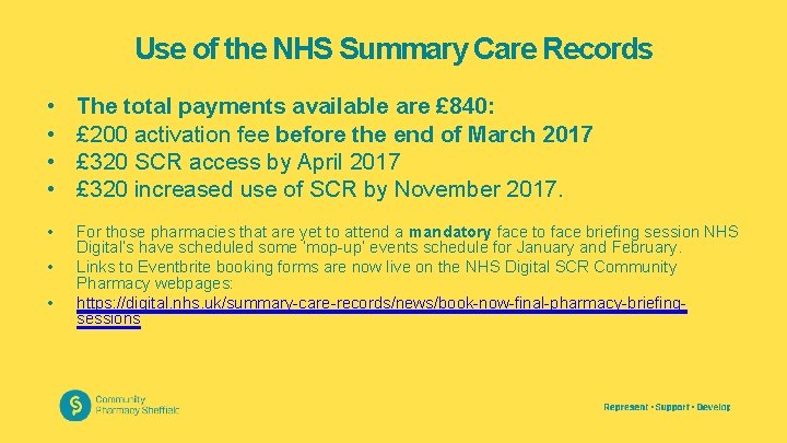 Use of the NHS Summary Care Records • • The total payments available are