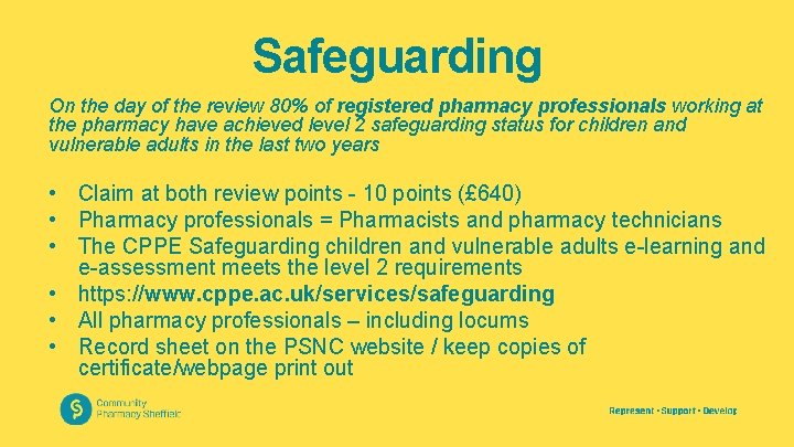 Safeguarding On the day of the review 80% of registered pharmacy professionals working at