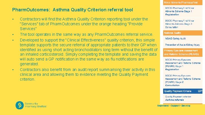 Pharm. Outcomes: Asthma Quality Criterion referral tool • • Contractors will find the Asthma