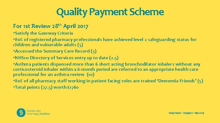 Quality Payment Scheme For 1 st Review 28 th April 2017 • Satisfy the