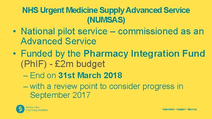 NHS Urgent Medicine Supply Advanced Service (NUMSAS) • National pilot service – commissioned as