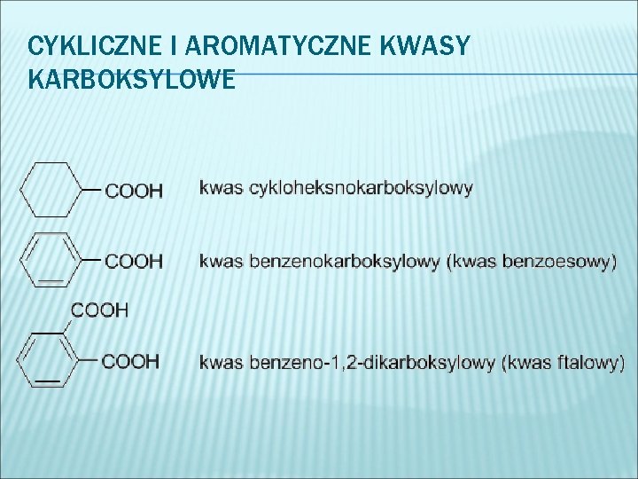 CYKLICZNE I AROMATYCZNE KWASY KARBOKSYLOWE 