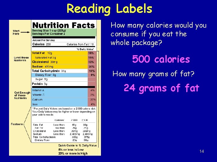 Reading Labels How many calories would you consume if you eat the whole package?