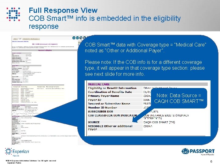 Full Response View COB Smart™ info is embedded in the eligibility response COB Smart™