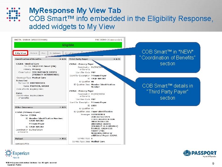 My. Response My View Tab COB Smart™ info embedded in the Eligibility Response, added