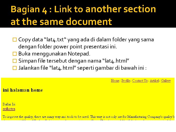 Bagian 4 : Link to another section at the same document � Copy data