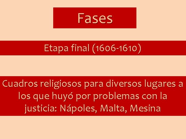 Fases Etapa final (1606 -1610) Cuadros religiosos para diversos lugares a los que huyó