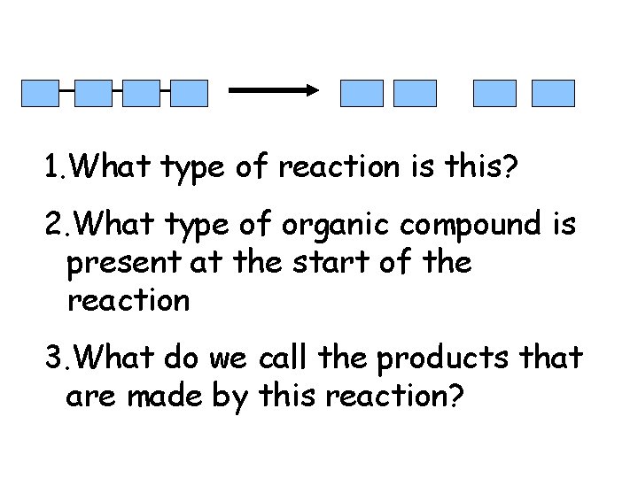 1. What type of reaction is this? 2. What type of organic compound is