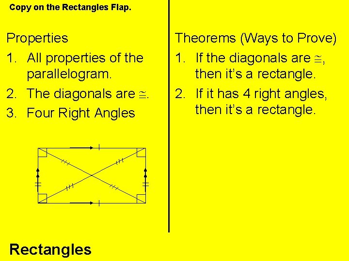 Copy on the Rectangles Flap. Properties 1. All properties of the parallelogram. 2. The