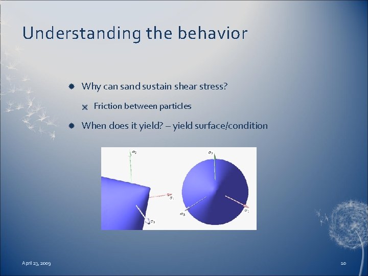 Understanding the behavior Why can sand sustain shear stress? Ë April 23, 2009 Friction