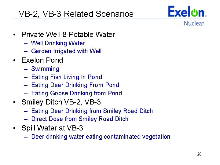 VB-2, VB-3 Related Scenarios • Private Well 8 Potable Water – Well Drinking Water