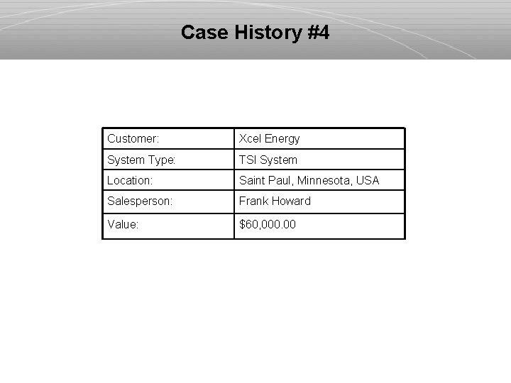 Case History #4 Customer: Xcel Energy System Type: TSI System Location: Saint Paul, Minnesota,