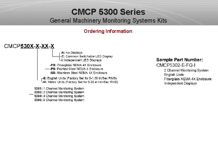 CMCP 5300 Series General Machinery Monitoring Systems Kits Ordering Information 