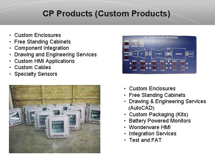 CP Products (Custom Products) • • Custom Enclosures Free Standing Cabinets Component Integration Drawing