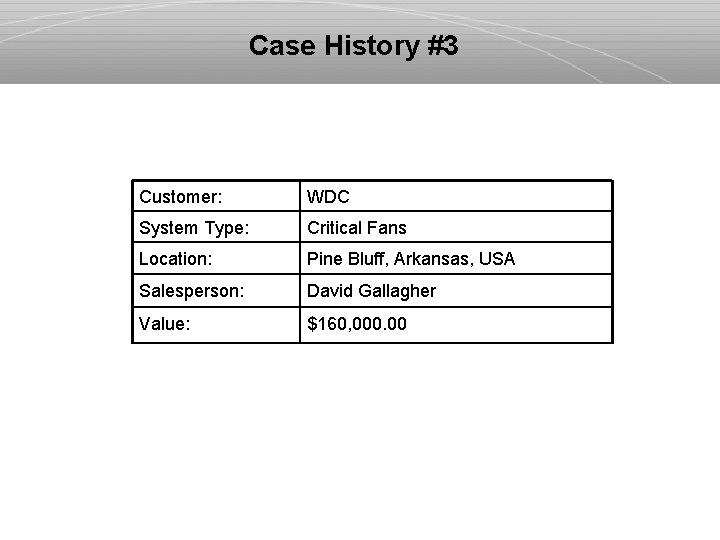 Case History #3 Customer: WDC System Type: Critical Fans Location: Pine Bluff, Arkansas, USA