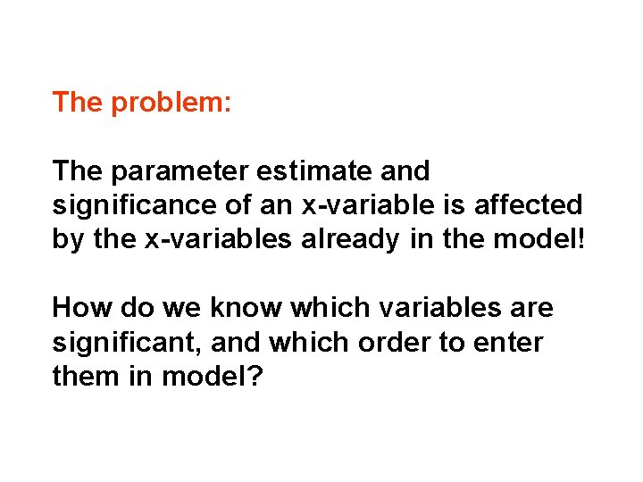 The problem: The parameter estimate and significance of an x-variable is affected by the