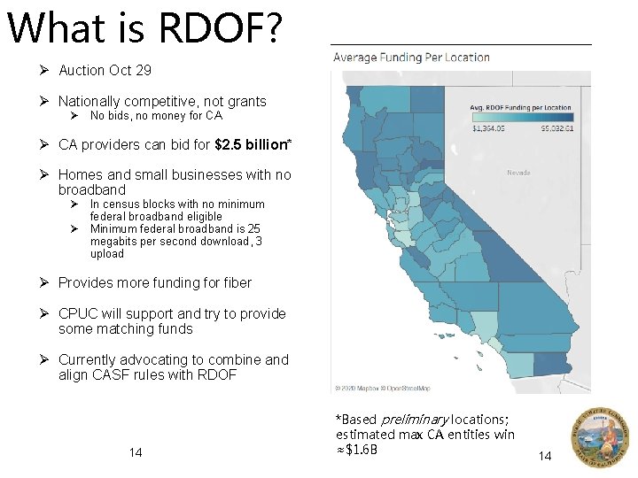 What is RDOF? Ø Auction Oct 29 Ø Nationally competitive, not grants Ø No
