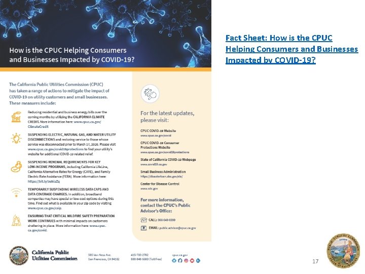 Fact Sheet: How is the CPUC Helping Consumers and Businesses Impacted by COVID-19? 17