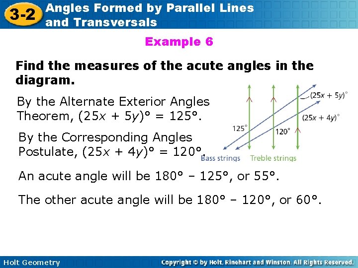 3 -2 Angles Formed by Parallel Lines and Transversals Example 6 Find the measures 3 -2 Angles Formed by Parallel Lines and Transversals Example 6 Find the measures
