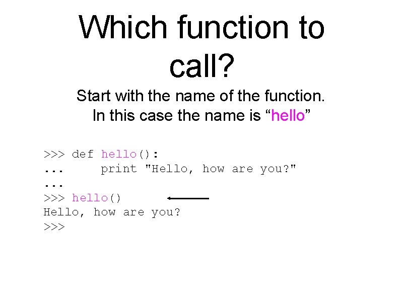 Which function to call? Start with the name of the function. In this case
