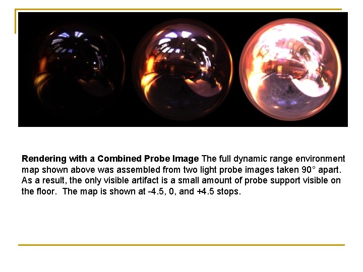 Rendering with a Combined Probe Image The full dynamic range environment map shown above