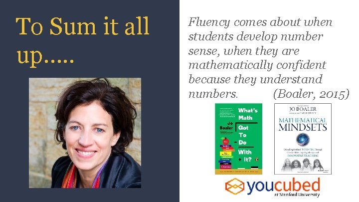 To Sum it all up…. . Fluency comes about when students develop number sense,