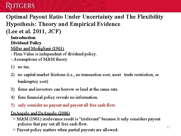 Optimal Payout Ratio Under Uncertainty and The Flexibility Hypothesis: Theory and Empirical Evidence (Lee
