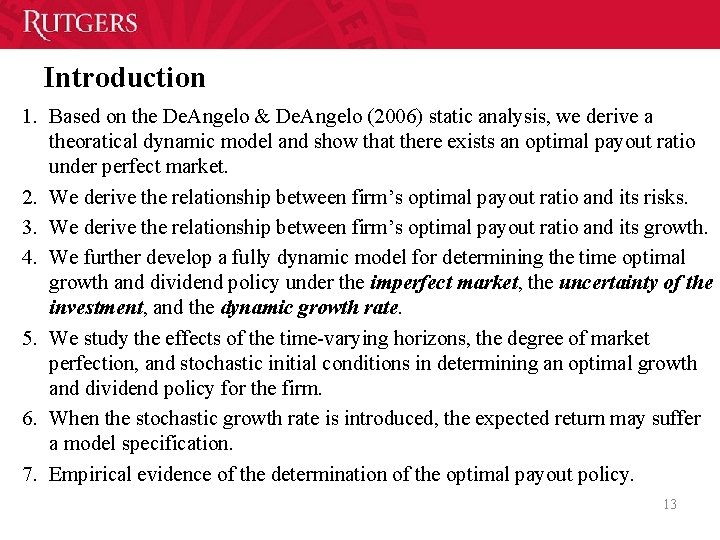 Introduction 1. Based on the De. Angelo & De. Angelo (2006) static analysis, we