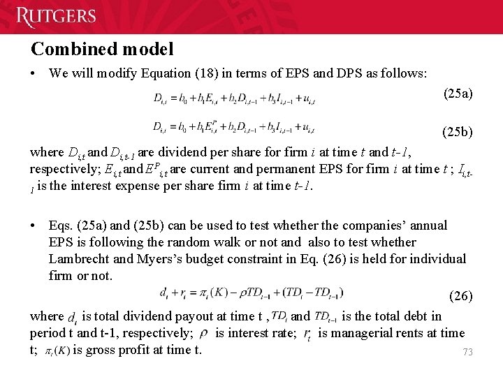 Combined model • We will modify Equation (18) in terms of EPS and DPS