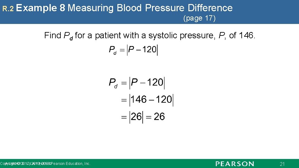 R. 2 Example 8 Measuring Blood Pressure Difference (page 17) Find Pd for a