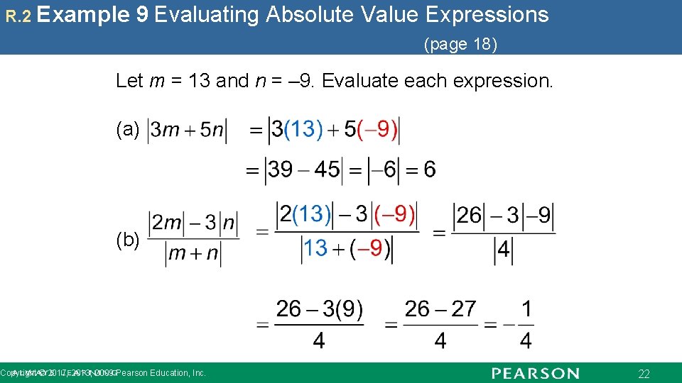 R. 2 Example 9 Evaluating Absolute Value Expressions (page 18) Let m = 13