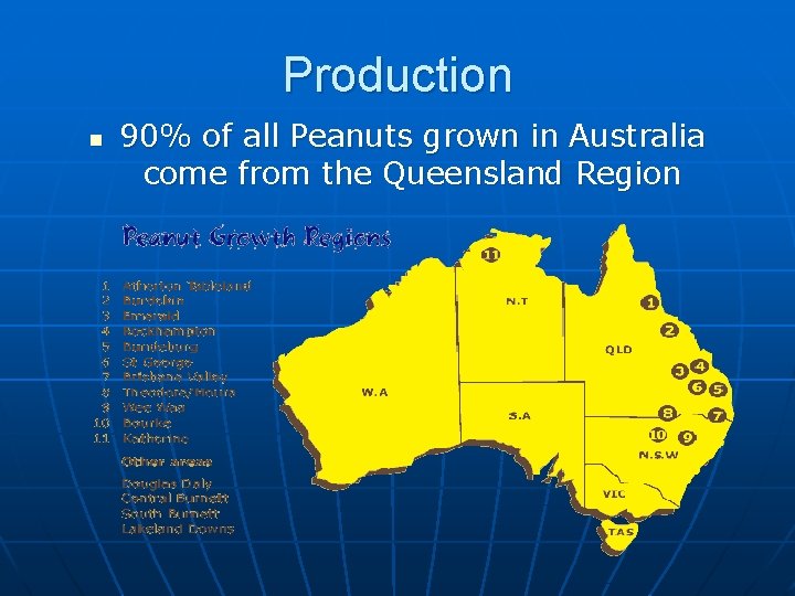 Production n 90% of all Peanuts grown in Australia come from the Queensland Region
