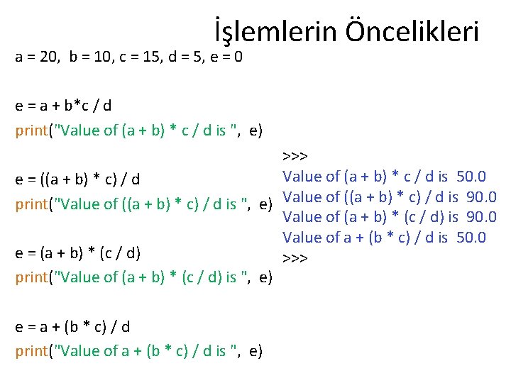 İşlemlerin Öncelikleri a = 20, b = 10, c = 15, d = 5,