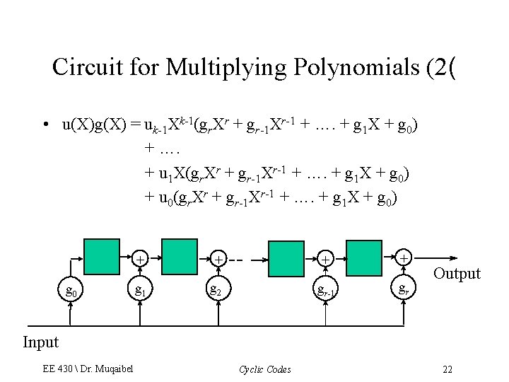 Circuit for Multiplying Polynomials (2( • u(X)g(X) = uk-1 Xk-1(gr. Xr + gr-1 Xr-1