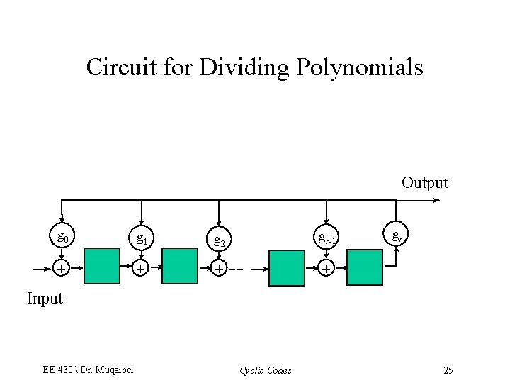 Circuit for Dividing Polynomials Output g 0 g 1 g 2 gr-1 + +