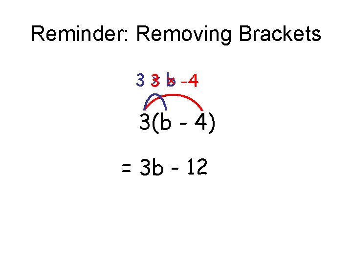 Reminder: Removing Brackets 33 ×× b -4 3(b - 4) = 3 b -