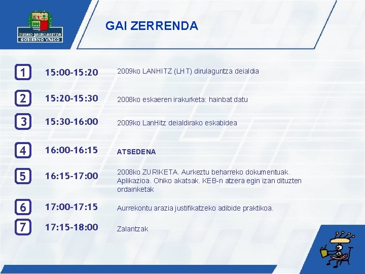 GAI ZERRENDA 1 15: 00 -15: 20 2009 ko LANHITZ (LHT) dirulaguntza deialdia 2