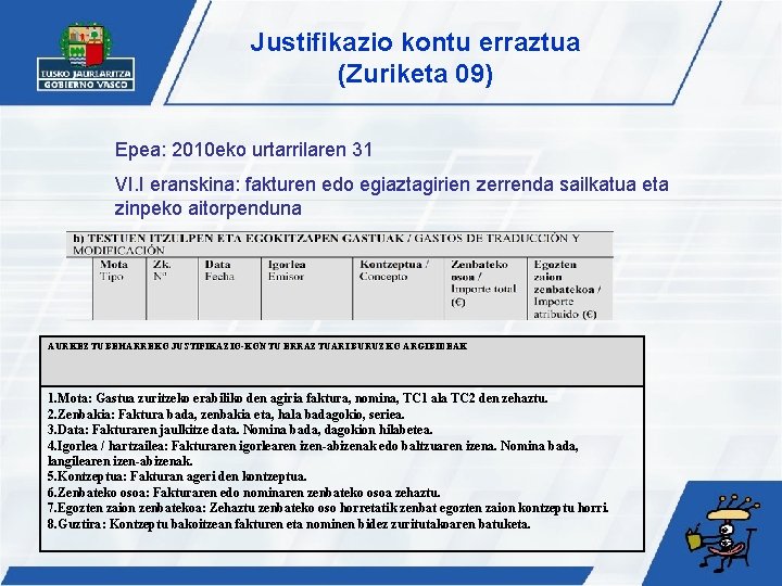 Justifikazio kontu erraztua (Zuriketa 09) Epea: 2010 eko urtarrilaren 31 VI. I eranskina: fakturen