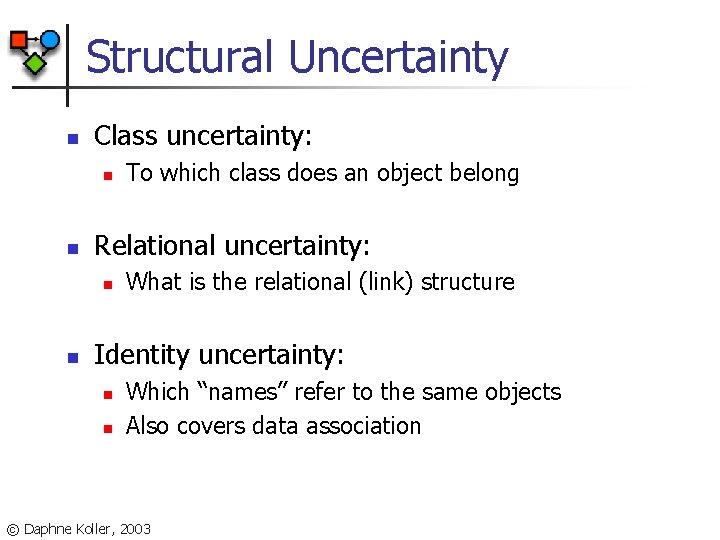 Structural Uncertainty n Class uncertainty: n n Relational uncertainty: n n To which class