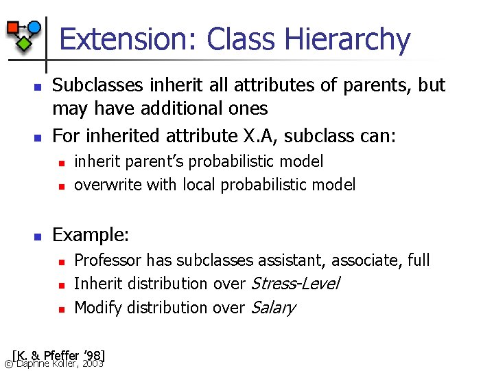 Extension: Class Hierarchy n n Subclasses inherit all attributes of parents, but may have