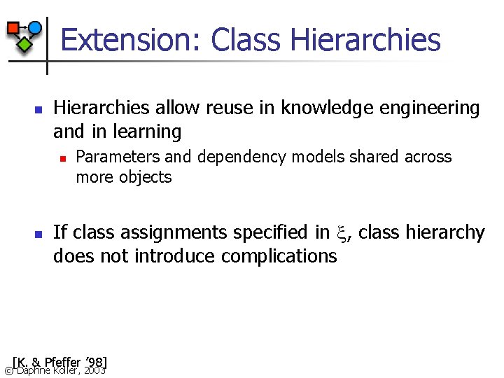 Extension: Class Hierarchies n Hierarchies allow reuse in knowledge engineering and in learning n