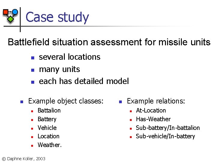 Case study Battlefield situation assessment for missile units n n several locations many units