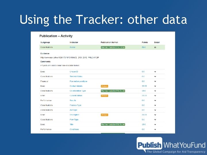 Using the Tracker: other data 