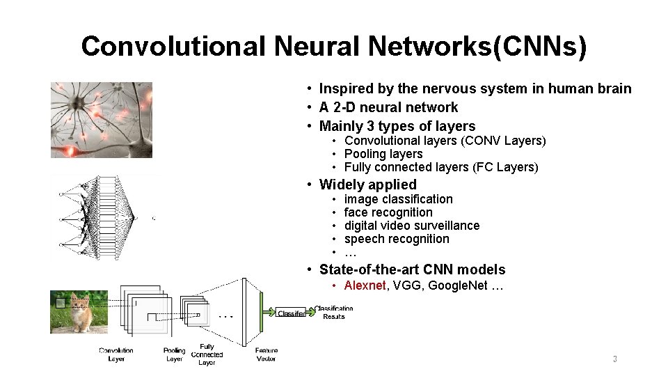 Convolutional Neural Networks(CNNs) • Inspired by the nervous system in human brain • A Convolutional Neural Networks(CNNs) • Inspired by the nervous system in human brain • A